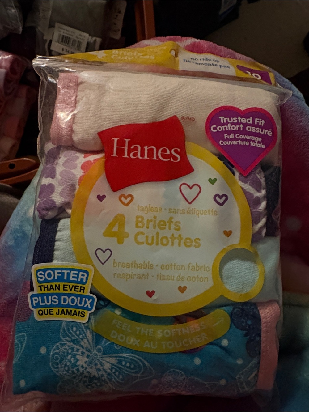 Hanes Girls 4-Pack Cotton Briefs in Pink, Purple, Blue, White